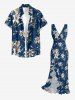 Flowers Leaf Print Hawaii Ruffles Split Surplice Dress -  