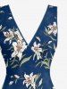 Flowers Leaf Print Hawaii Ruffles Split Surplice Dress -  