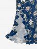 Flowers Leaf Print Hawaii Ruffles Split Surplice Dress -  