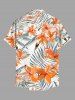 Chemise hawaïenne pour homme à imprimé fleurs et feuilles tropicales, avec boutons et poche - Orange 3XL