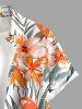 Chemise hawaïenne pour homme à imprimé fleurs et feuilles tropicales, avec boutons et poche - Orange 3XL