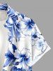 Chemise hawaïenne pour homme à motif hibiscus et feuilles tropicales, avec boutons et poche - Bleu 3XL