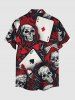Chemise hawaïenne pour homme à motifs imprimés de crâne et de cartes de poker, avec boutons et poche - Rouge Vineux 3XL