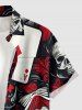 Chemise hawaïenne pour homme à motifs imprimés de crâne et de cartes de poker, avec boutons et poche - Rouge Vineux 3XL