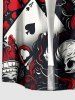 Chemise hawaïenne pour homme à motifs imprimés de crâne et de cartes de poker, avec boutons et poche - Rouge Vineux 3XL
