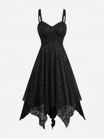 Robe débardeur asymétrique à fronces en jacquard dentelle fleuri - BLACK - XXL