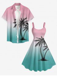 Coconut Tree Ombre Print Matching Hawaii Beach Outfit For Couples -  