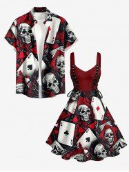 Skull Poker Card Print Matching Hawaii Beach Outfit For Couples -  