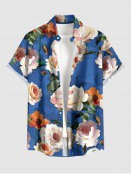 Leaf Flower Print Hawaii Button Pocket Shirt For Men -  