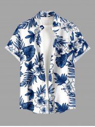 Chemise hawaïenne pour homme à imprimé fleur d'hibiscus et feuilles tropicales, avec boutons et poche - Bleu 3XL