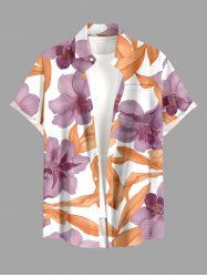 Chemise hawaïenne pour homme à imprimé fleurs et feuilles tropicales, avec boutons et poche - Violet Terne S