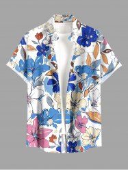 Flower Leaf Print Hawaii Button Pocket Shirt For Men -  