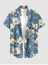 Chemise hawaïenne homme à imprimé fleurs et feuilles d'hibiscus, avec poche boutonnée - Bleu Ciel 6XL