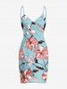 Tenue de plage hawaïenne assortie pour couples à imprimé fleurs et feuilles d'hibiscus - Bleu clair 