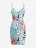 Tenue de plage hawaïenne assortie pour couples à imprimé fleurs et feuilles d'hibiscus - Bleu clair 