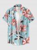 Tenue de plage hawaïenne assortie pour couples à imprimé fleurs et feuilles d'hibiscus - Bleu clair 