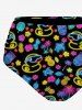 Tankini hawaïen à lacets avec imprimé néon cocotier, canard, ananas, tortue et fleurs (bretelles ajustables) - Noir 2X
