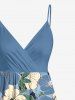 Robe hawaïenne surplice en A à imprimé fleurs d'hibiscus et feuilles - Bleu Ciel XXS