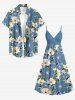 Robe hawaïenne surplice en A à imprimé fleurs d'hibiscus et feuilles - Bleu Ciel XXS