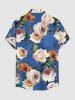 Chemise hawaïenne à imprimé feuilles et fleurs, poche boutonnée, pour homme - Bleu Ciel 3XL