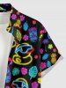 Neon Coconut Tree Duck Pineapple Turtle Flower Print Hawaii Button Pocket Shirt For Men -  