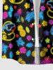 Neon Coconut Tree Duck Pineapple Turtle Flower Print Hawaii Button Pocket Shirt For Men -  