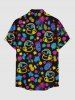 Neon Coconut Tree Duck Pineapple Turtle Flower Print Hawaii Button Pocket Shirt For Men -  