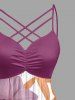 Robe trapèze imprimé fleurs et feuilles tropicales Hawaï, froncée, à bretelles entrecroisées - Violet Terne 6X