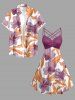 Robe trapèze imprimé fleurs et feuilles tropicales Hawaï, froncée, à bretelles entrecroisées - Violet Terne 6X