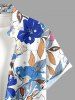 Flower Leaf Print Hawaii Button Pocket Shirt For Men -  