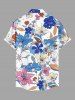 Flower Leaf Print Hawaii Button Pocket Shirt For Men -  
