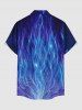 Chemise hawaïenne pour hommes à motif flamme de feu galaxie pailletée, impression 3D, boutons et poche - Bleu S