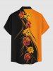 Chemise hawaïenne pour homme à imprimé fleurs colorblock, boutons et poche - Orange 3XL