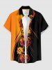Chemise hawaïenne pour homme à imprimé fleurs colorblock, boutons et poche - Orange 3XL