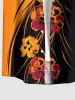 Chemise hawaïenne pour homme à imprimé fleurs colorblock, boutons et poche - Orange 3XL