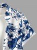 Chemise hawaïenne pour homme à imprimé fleur d'hibiscus et feuilles tropicales, avec boutons et poche - Bleu 3XL