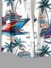 Coconut Tree Sun Ship Flowers Leaf Print Buttons Pocket Hawaii Shirt For Men -  