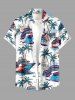 Coconut Tree Sun Ship Flowers Leaf Print Buttons Pocket Hawaii Shirt For Men -  
