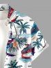 Coconut Tree Sun Ship Flowers Leaf Print Buttons Pocket Hawaii Shirt For Men -  