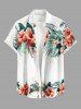 Chemise hawaïenne pour homme - imprimé fleur d'hibiscus et feuilles tropicales, boutons et poche - Blanc 3XL