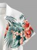 Chemise hawaïenne pour homme - imprimé fleur d'hibiscus et feuilles tropicales, boutons et poche - Blanc 3XL