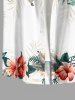 Chemise hawaïenne pour homme - imprimé fleur d'hibiscus et feuilles tropicales, boutons et poche - Blanc 3XL