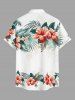 Chemise hawaïenne pour homme - imprimé fleur d'hibiscus et feuilles tropicales, boutons et poche - Blanc 3XL