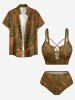 Tankini Hawaii à imprimé floral ethnique Giraffe avec panneau à lacets - Brun Légère 2X