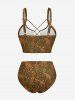Tankini Hawaii à imprimé floral ethnique Giraffe avec panneau à lacets - Brun Légère 2X