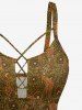 Tankini Hawaii à imprimé floral ethnique Giraffe avec panneau à lacets - Brun Légère 2X