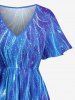 Robe Midi Hawaii à fente, imprimé 3D Flamme de Feu Galaxy Glitter - Bleu 3X