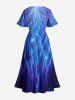 Robe Midi Hawaii à fente, imprimé 3D Flamme de Feu Galaxy Glitter - Bleu 3X