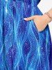 Robe Midi Hawaii à fente, imprimé 3D Flamme de Feu Galaxy Glitter - Bleu 3X