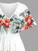 Hibiscus Flower Tropical Leaf Print Split Hawaii Midi Dress -  